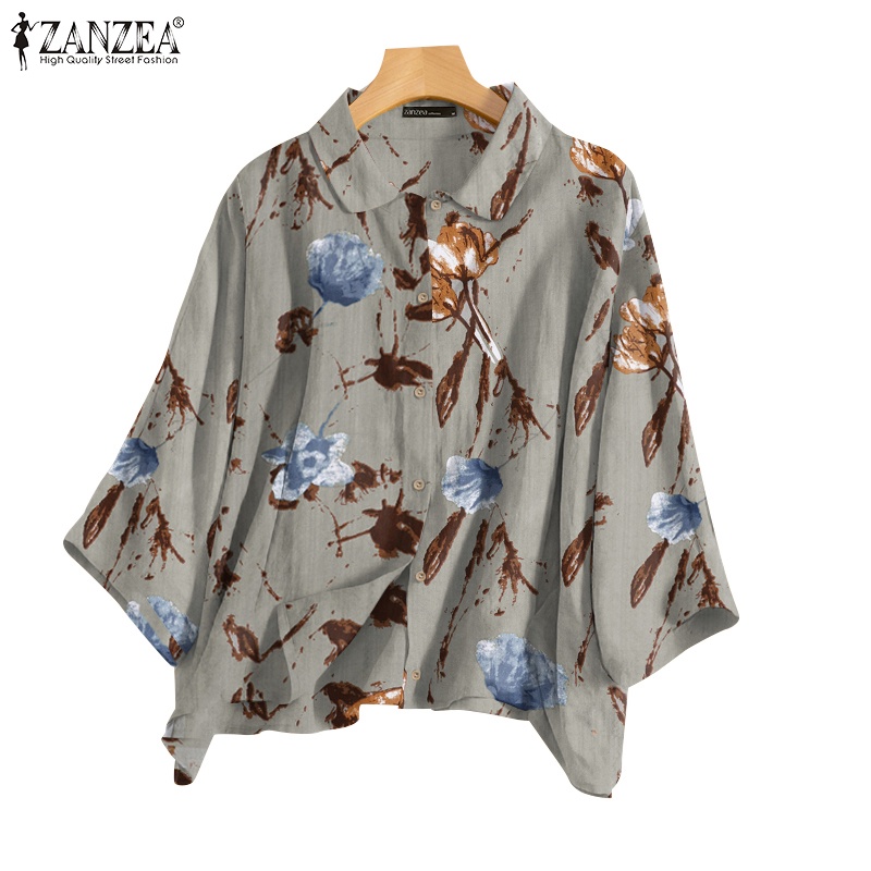 ZANZEA Áo Sơ Mi Tay Dài Cổ Bẻ In Họa Tiết Vintage Thời Trang Cho Nữ