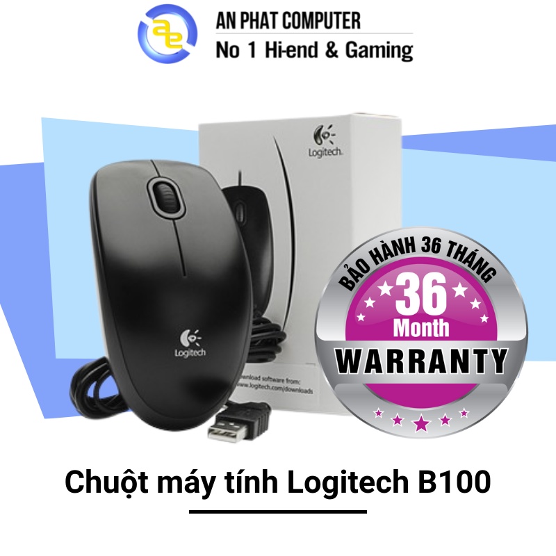 Chuột máy tính Logitech B100 Đen 800dpi - BH 36 tháng