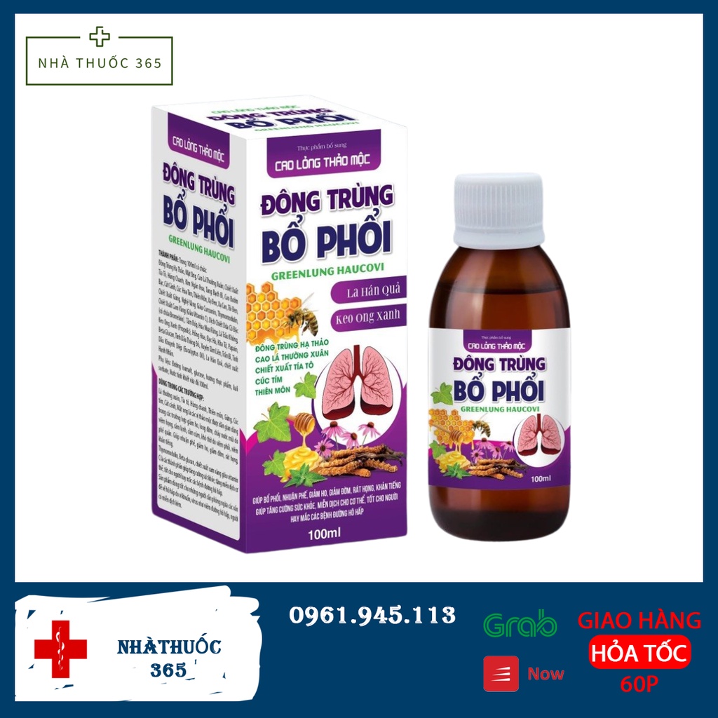 Siro thảo mộc Đông trùng bổ phổi - Giảm ho giảm đờm, rát họng Bổ sung dinh dưỡng thành phần tự nhiên cho cơ thể