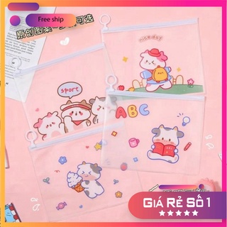 Túi Zip A5 Nhựa Dẻo Đựng Bút Đồ Dùng Hình Bò Sữa Siêu Cute phukienvppbinhduong