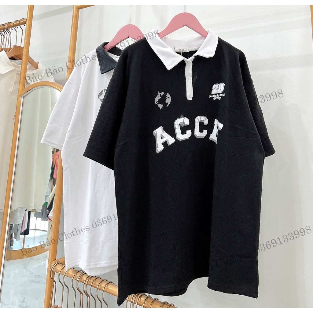 Áo Thun Polo Nam Nữ  Form Rộng Phối Cổ ACCE Vải Dày Mịn Thoáng Mát Thiết Kế Thời Trang Kiểu Dáng Năng Động