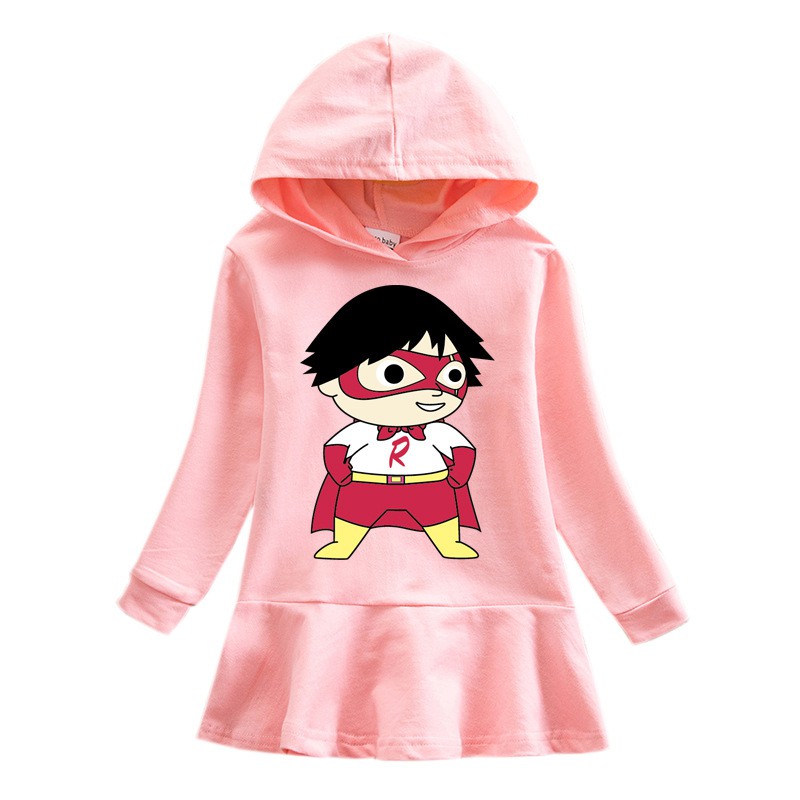 Set Áo Hoodie Tay Dài Phối Chân Váy Bèo In Hoạt Hình Dễ Thương Cho Bé Gái