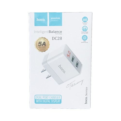 Cóc Sạc Nhanh Hoco DC28 2 cổng USB 5.0A, nhựa ABS