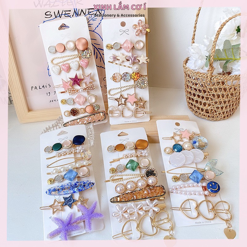 Set 8 Kẹp Tóc Hình Sao Biển Đính Đá Phong Cách Tiểu Thư Sang Chảnh [Xinh Lắm Cơ Í]