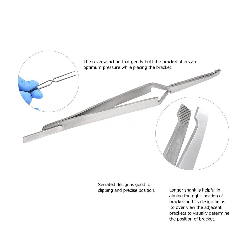 YULA 1pc Dental Bracket Tweezers Orthodontic Reverse Action Serrated Dentistry Instruments Stainless Steel