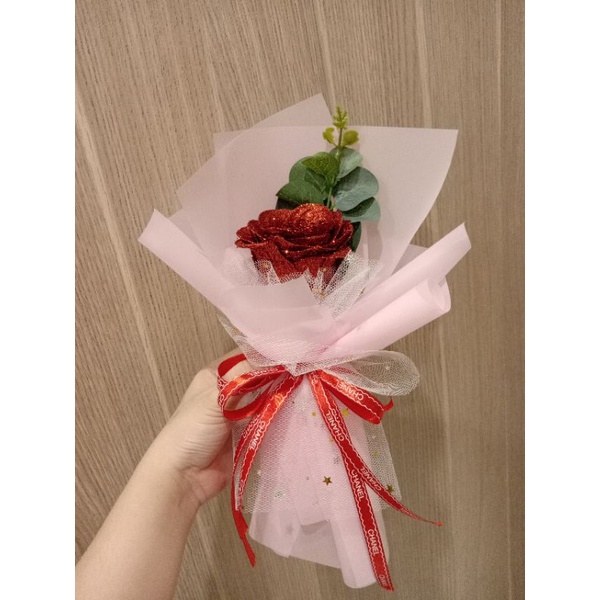 Bó 1 bông hoa sáp nhũ xanh dương, nhũ đỏ, tím, quà tặng hoa nhỏ xinh