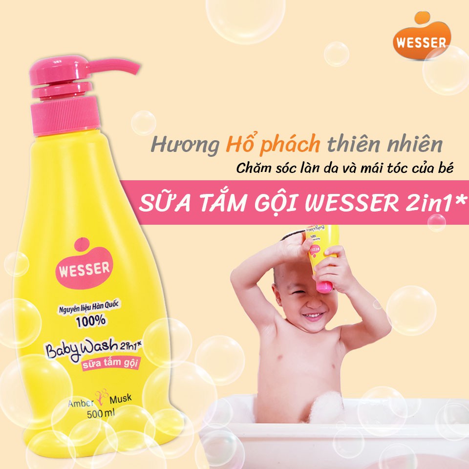 Sữa tắm gội Wesser 200ml - 500ml, 2 trong 1