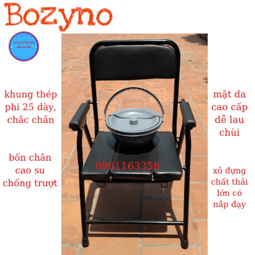 Bô vệ sinh cho người già, người bệnh Bozyno bằng nhựa cao 40cm, có dải cao su chống trơn trượt