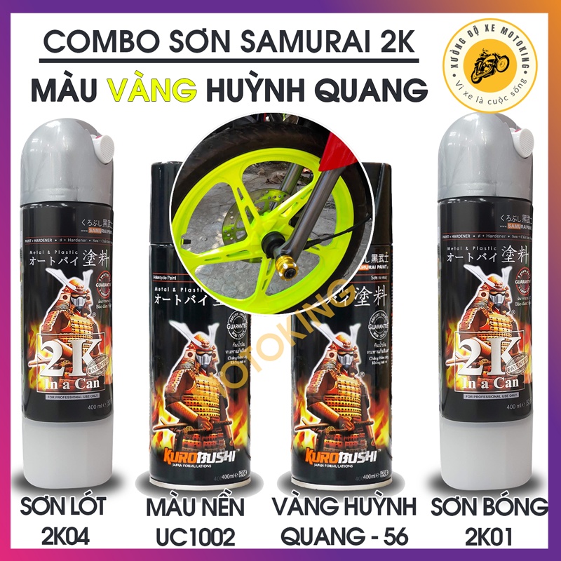 Combo Sơn Samurai màu vàng huỳnh quang loại 2K chuẩn quy trình độ bền 5 năm 2K04 - UC1002 - 56 - 2K01