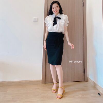 Min's Shoes - Áo sơ mi thiết kế kèm nơ lụa đen nữ tính, thanh lịch Áo 390