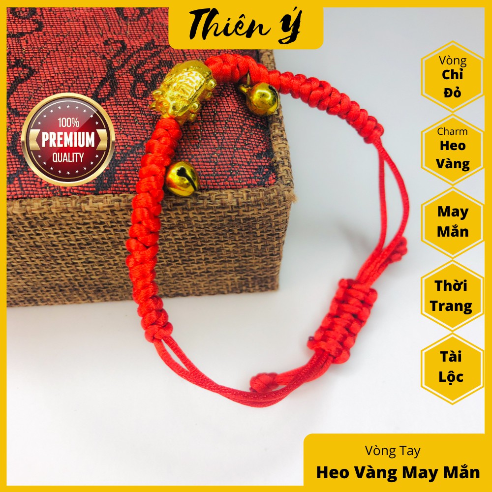 [BÁN LỖ LẤY 5⭐] Vòng Tay Bện Dây Đỏ Charm Heo Vàng - Hai Chuông Vàng May Mắn- Bình An - Phong Thủy Thiên Ý