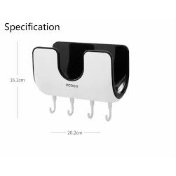 Kệ đựng nắp vung nồi dán tường kèm 4 móc treo tiện ích nhà bếp