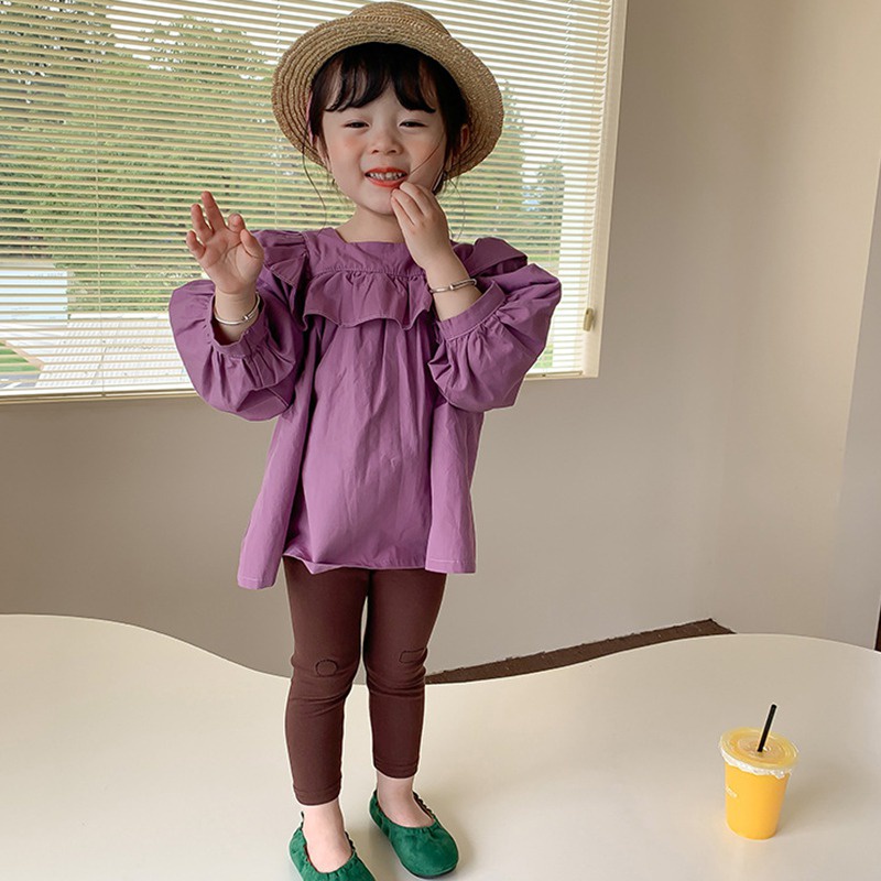 Áo Sơ Mi Trắng Tay Dài Phồng Phối Ren Chất Liệu Cotton Thời Trang Cho Bé Gái