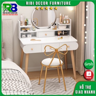 Bàn trang điểm gỗ cạnh góc bo tròn hiện đại chân gỗ tự nhiên kiểu dáng Bắc Âu sang trọng BTD345