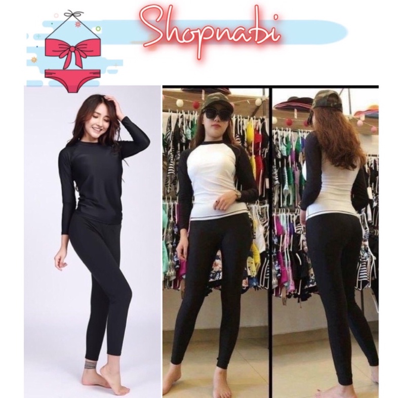 [Mã SKAMFSW175 giảm 10K đơn 50K] Đồ bơi nữ kín đáo quần dài- Bikini đi biển 2 mảnh áo tay dài chống nắng- shopnabi
