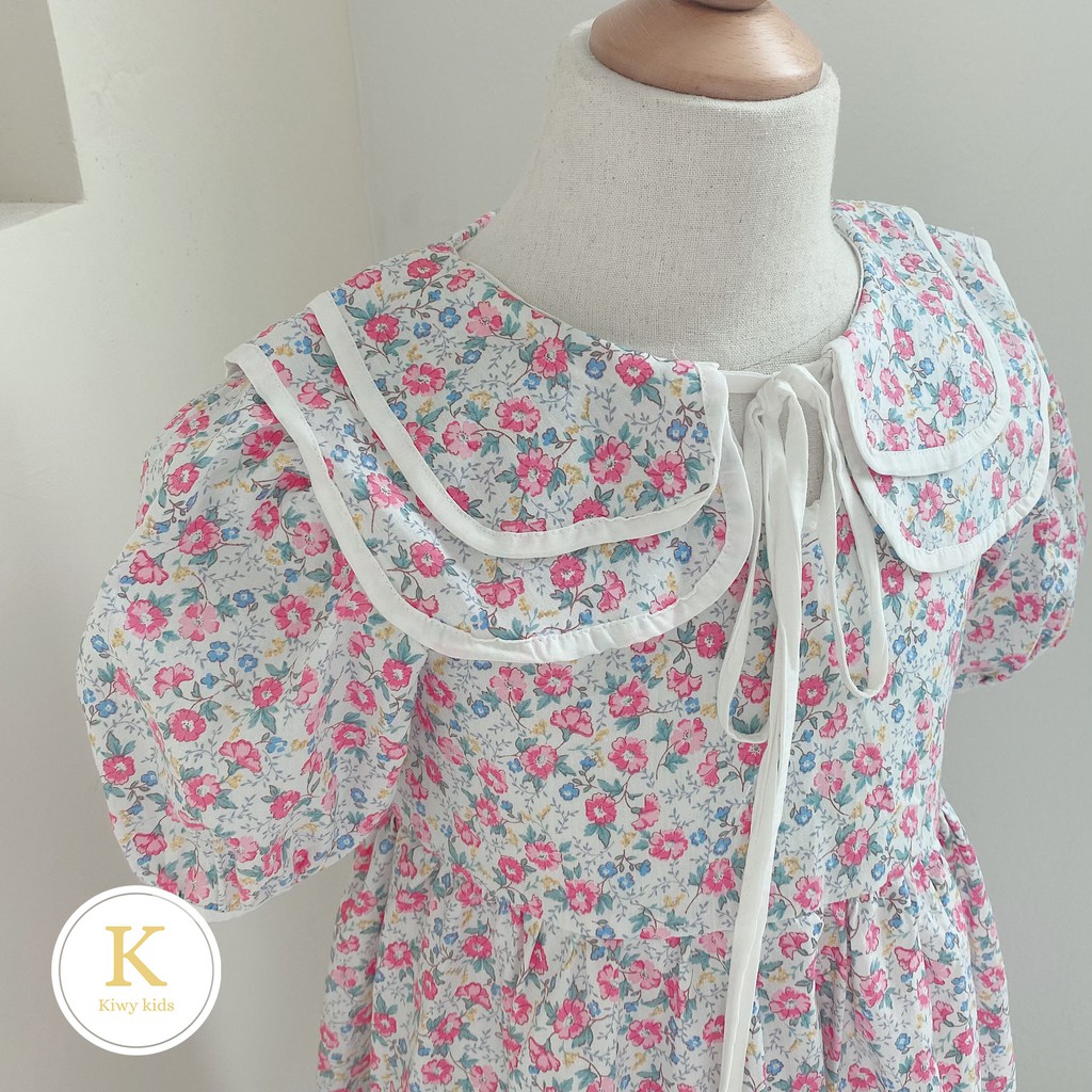 Váy hoa bé gái KIWY KIDS chất cotton cổ 2 lớp tiểu thư siêu xinh Kidsh2178 cho bé từ 5 đến 11 tuổi
