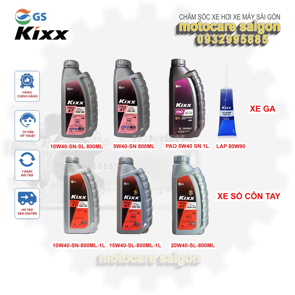 Bộ sản Phẩm Nhớt Kixx dành cho xe tay ga xe số 10W40, 20w50, 5W40, 15W40