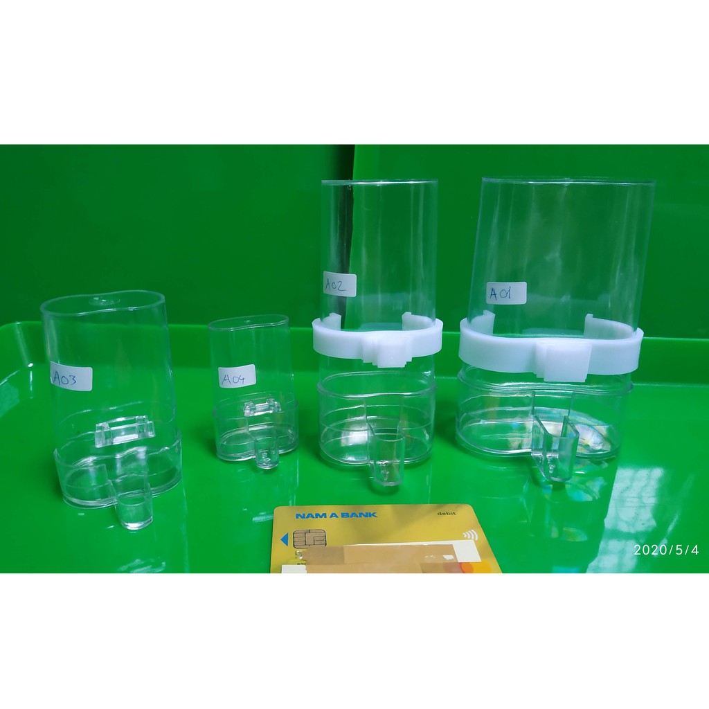 A03 - 10 cái Cóng thức ăn nước uống tự động chim kiểng bằng Mica cao cấp, ống A03