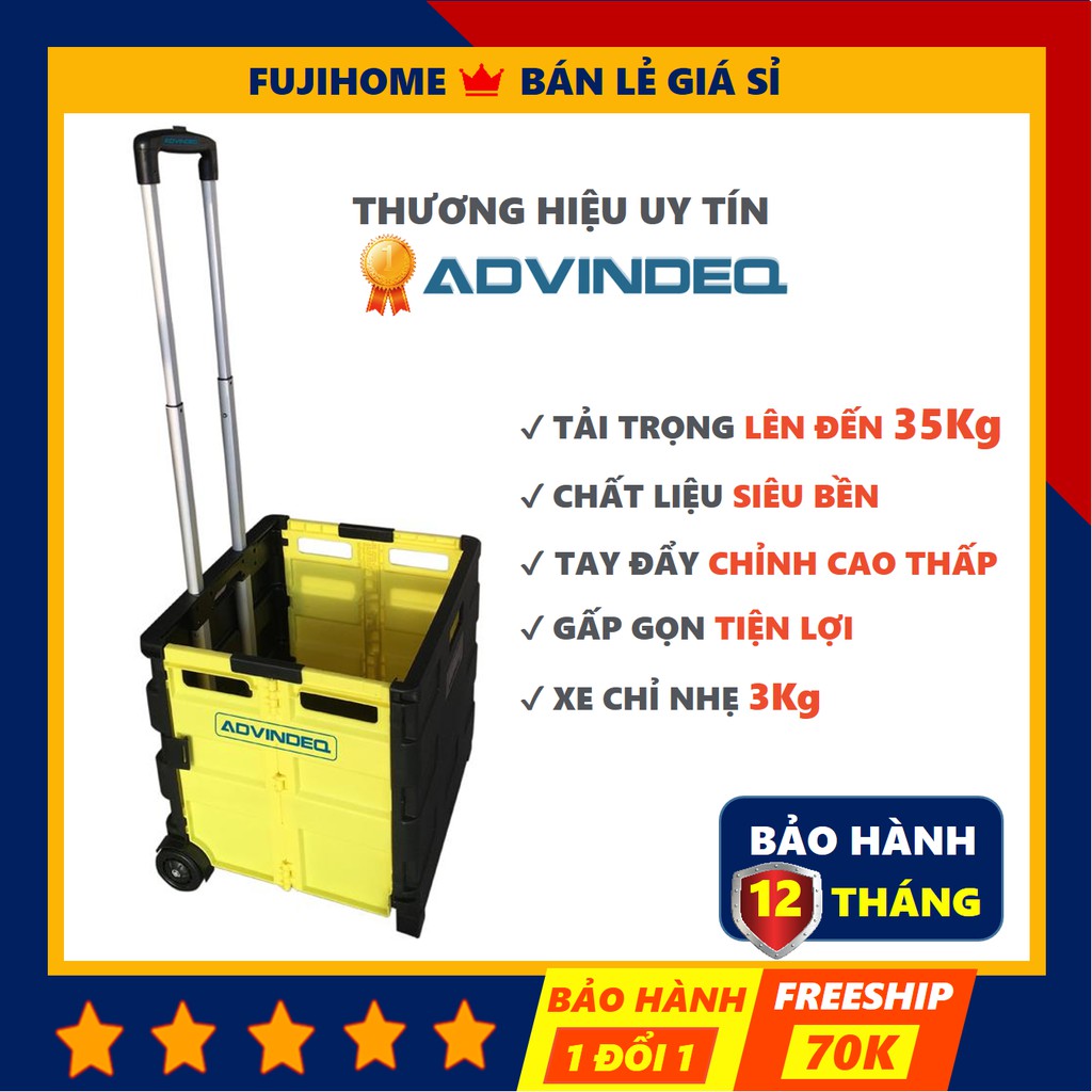 [BH 12 THÁNG] Xe đẩy hàng gấp gọn đi chợ 2 bánh ADVINDEQ HT-SP02, xe kéo hàng đi chợ gấp gọn mini siêu thị đa năng