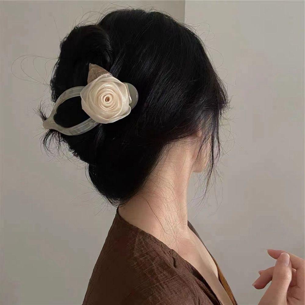 Kẹp Tóc Móng Vuốt Hình Chữ U Lớn Bằng Vải In Hoa Trà Dễ Thương VANES1 Dành Cho Bạn Nữ