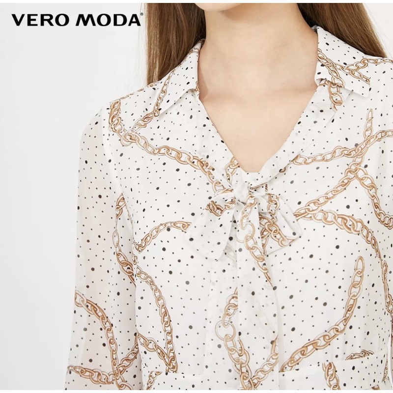 Vero Moda đầm midi cao cấp xếp ly in hình retro cổ điển chất voan cực đẹp bao xịn sò luôn ạ size XS new tag
