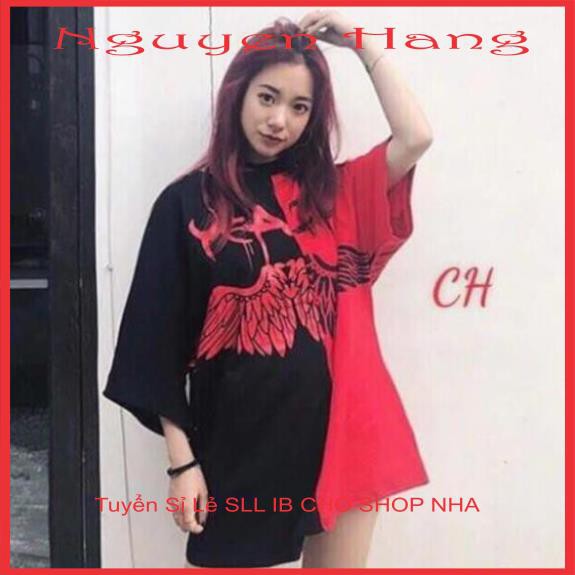 Áo Phông Nam ,Nữ phối nửa đen đỏ Cánh chim Aea Chất cotton Cực Mịn Mát NH_1108