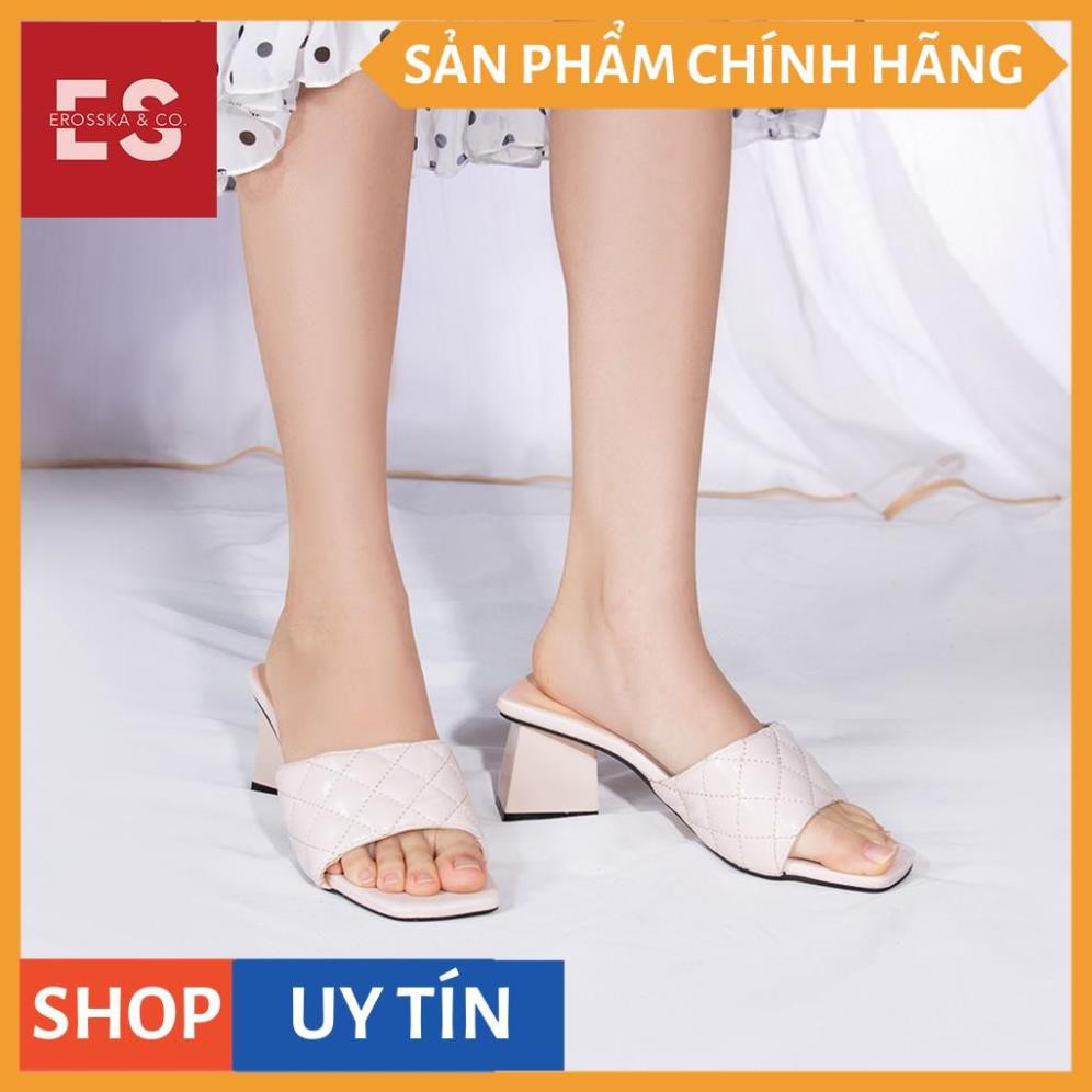 Dép cao gót Erosska thời trang mũi vuông quai ngang phối gót sơn gỗ kiểu dáng thanh lịch cao 5cm màu trắng _ EM045 | BigBuy360 - bigbuy360.vn
