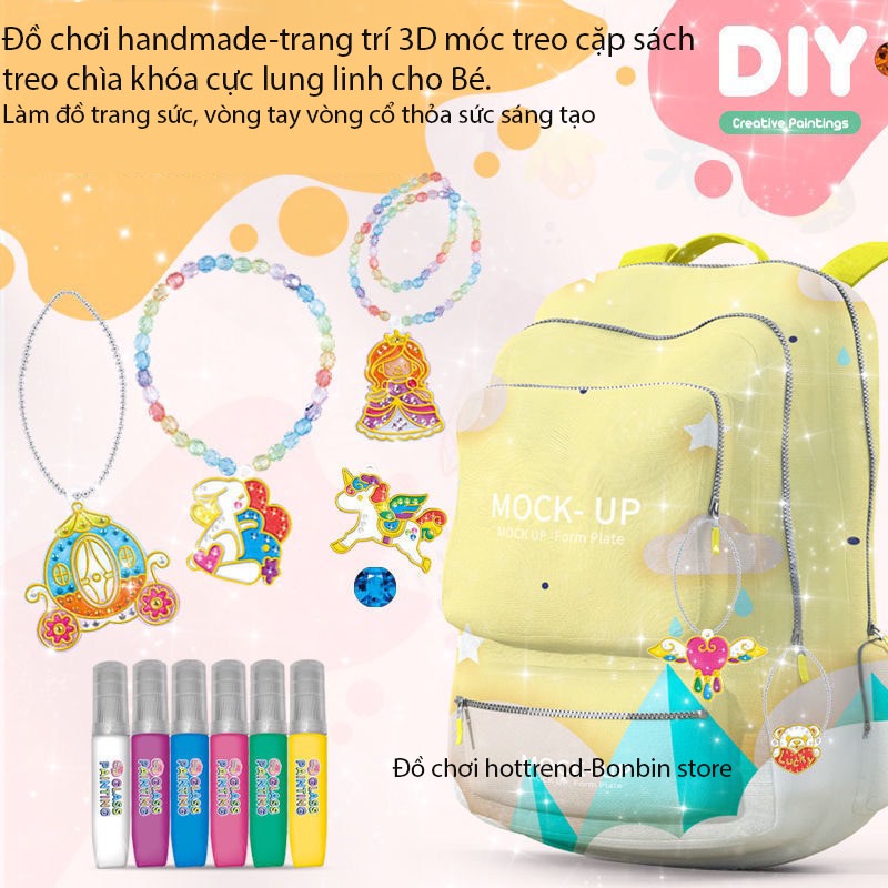 Dụng cụ thủ công nghệ thuật handmade- Tự làm mặt vòng cổ, móc khóa, chuỗi hạt 3D kèm Gel Khô đính đá cho bé gái