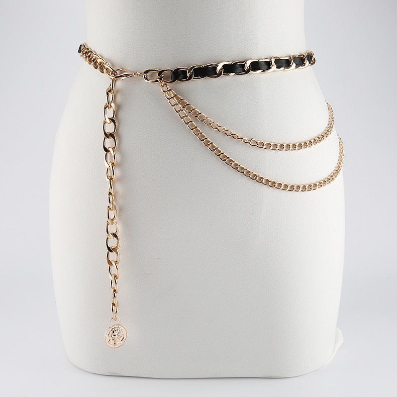 Dây xích mix da 3 tầng sang trọng dành cho nữ Yams Closet Thắt lưng nữ dạng sợi