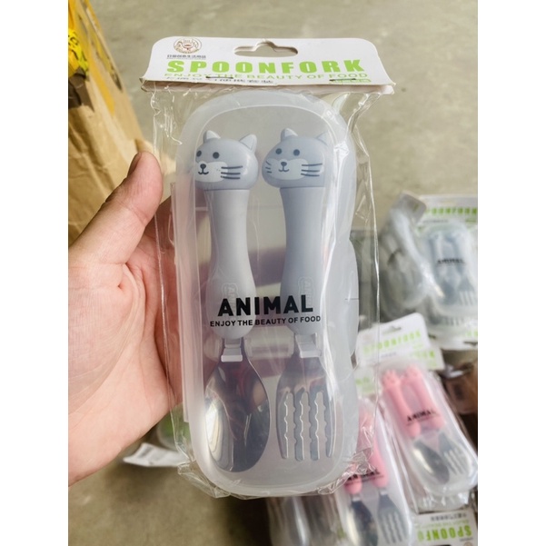 Thìa Nĩa cho bé tập ăn dặm ANIMALS kèm hộp xịn xò