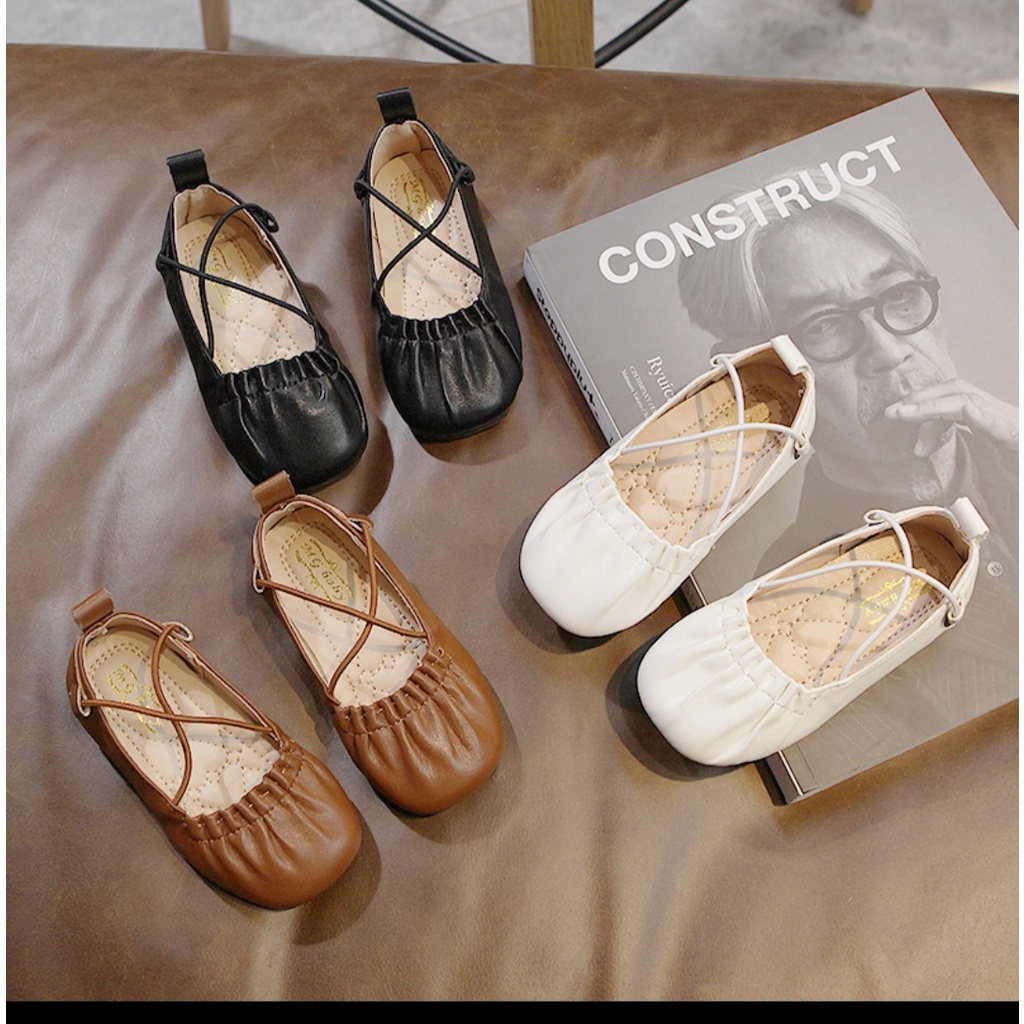 giày búp bê cho bé  giày bệt cho bé gái nhún bèo MGbaby có dây chống tuột đế êm chân  da PU mềm mùa đông he thu V369