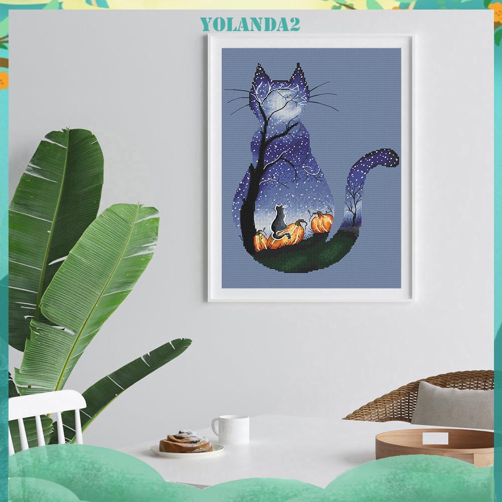 Set tranh thêu chữ thập hình mèo 11ct DIY