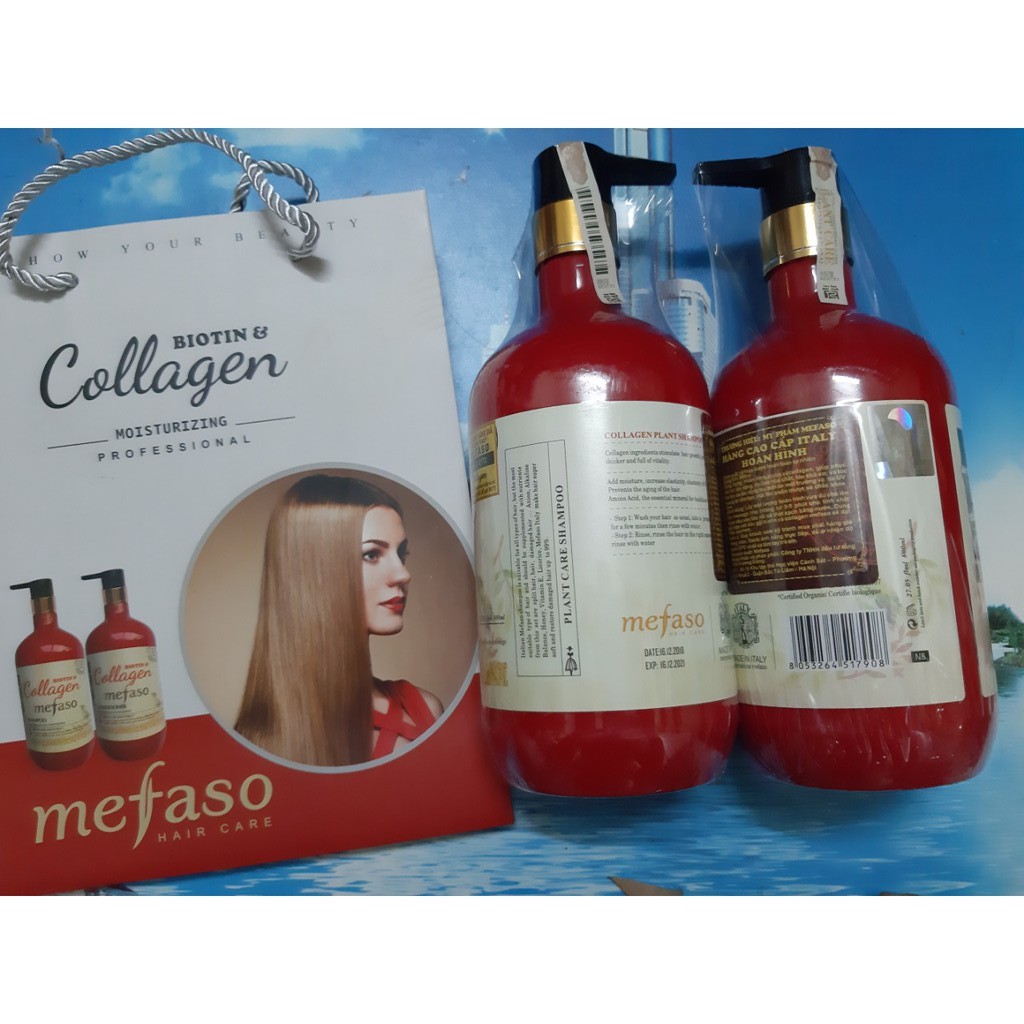 Bộ Dầu Gội, Xả Collagen Mefaso Phục Hồi Tóc Hư Tổn Mẫu Mới Nhập Khẩu Chính Hãng Ý 800ml*2