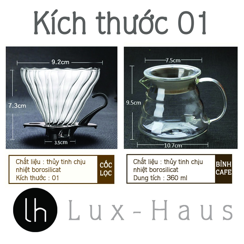 Bộ bình và phễu v60 pha cà phê giấy lọc Pour over drip brew tròn V60