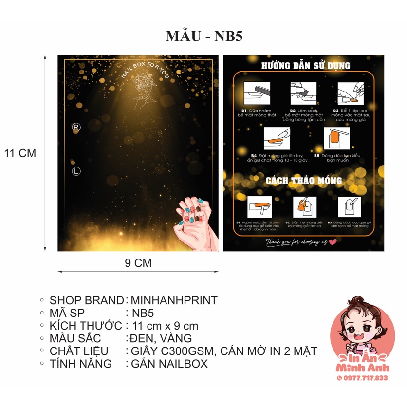 Tag Gắn Móng Tay, Tag NailBox, Thẻ Gắn Móng Tay Giả, Bìa Nail Box, Thẻ NailBox KT11x9cm in 2 mặt Giấy C300