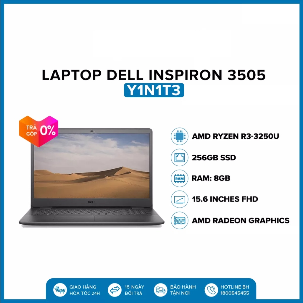 Laptop Dell Inspiron 3505 (Y1N1T3) (R3 3250U 8GB RAM/256GB SSD/15.6 inch FHD/Win10+Office/Đen)