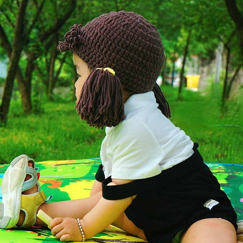 Mũ Len Đính Tóc Giả Kiểu Công Chúa Dễ Thương Cho Mẹ Và Bé