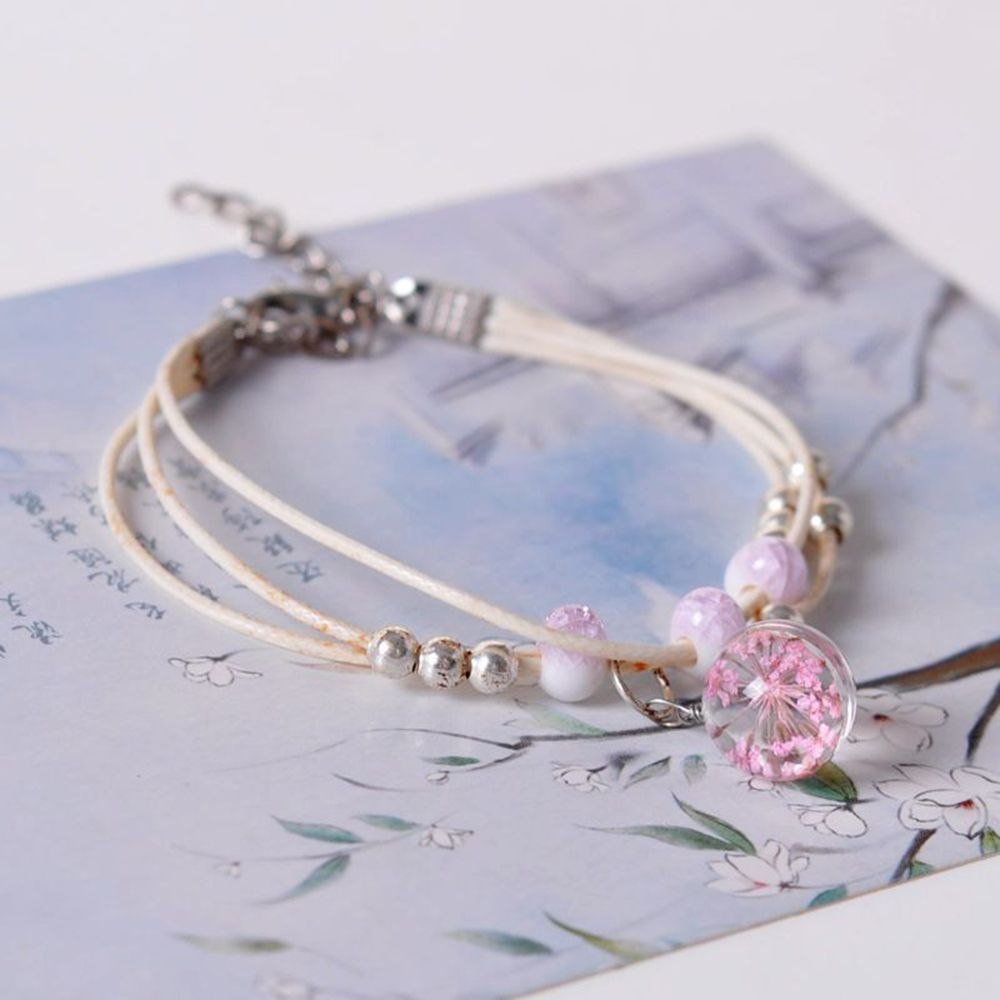 Vòng Đeo Tay Gắn Quả Cầu Thủy Tinh Chứa Hoa Khô Xinh Xắn Dành Cho Nữ