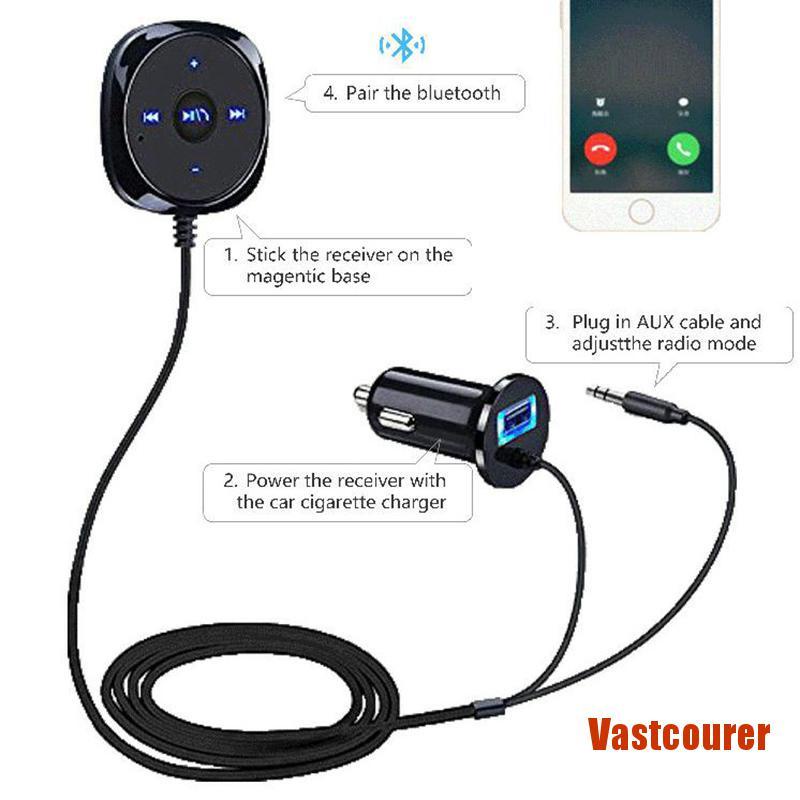 VAcour Handsfree Magnetic Base Bluetooth Car Kit MP3 Audio Receiver Adapter Usb Ch