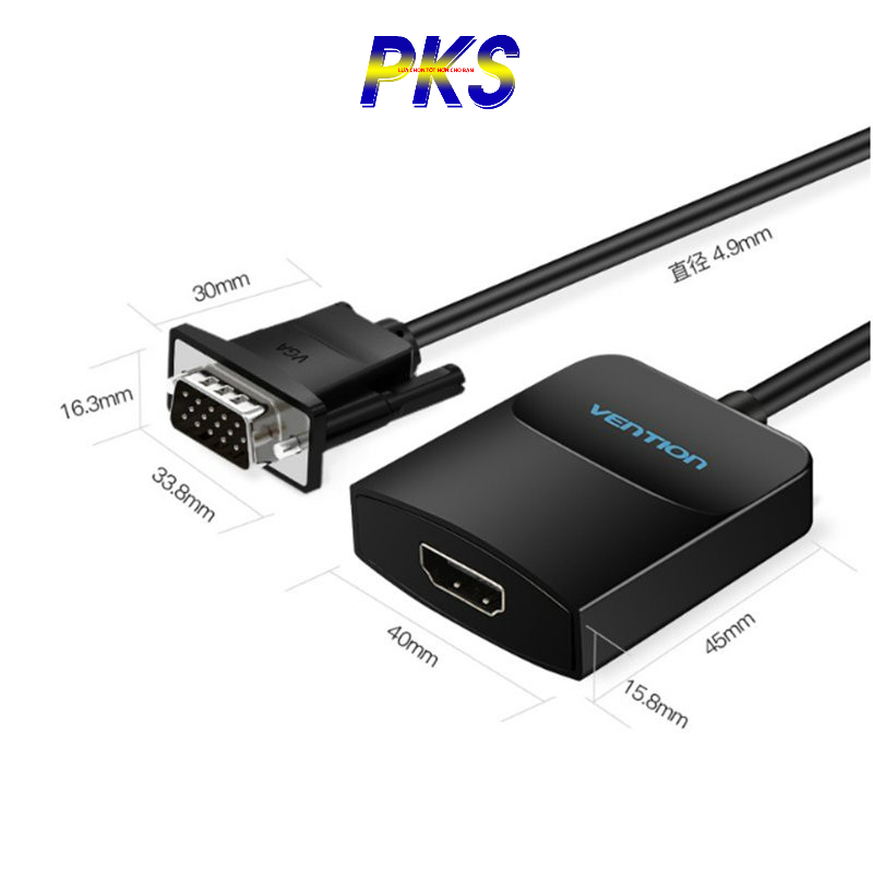 Bộ chuyển VGA to HDMI 1080P có AUDIO hỗ trợ nguồn DC 5V cao cấp VENTION ACNBB