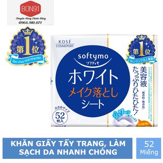 Khăn giấy tẩy trang Kose Cosmeport Softymo White Cleansing Sheet B (white) 52 miếng - Bon91