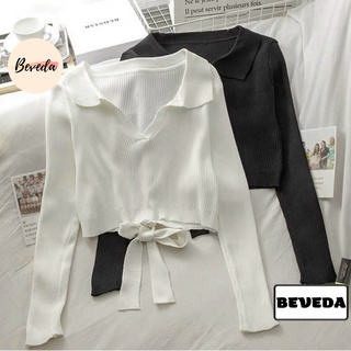 Áo kiểu croptop tay dài nơ cột sau