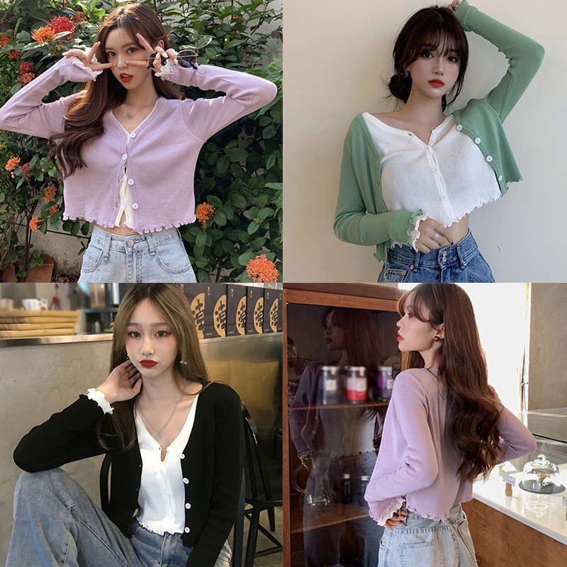 Áo Cardigan Dài Tay Cổ Chữ V Phối Ren Giả Hai Lớp Thời Trang Cho Nữ | BigBuy360 - bigbuy360.vn