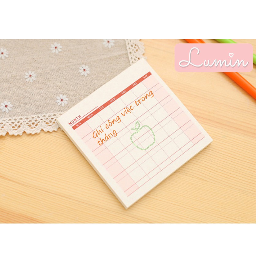 Giấy note ghi chú kế hoạch cần làm, todo list trong ngày, tuần, tháng | Lumin store