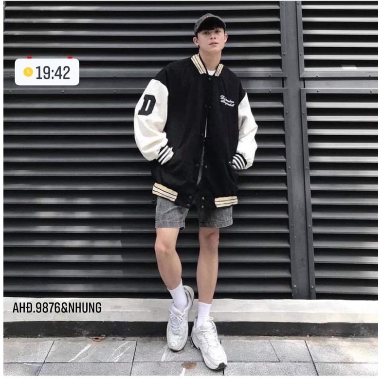 Áo bomber nhung tay phối in chữ D - HĐ