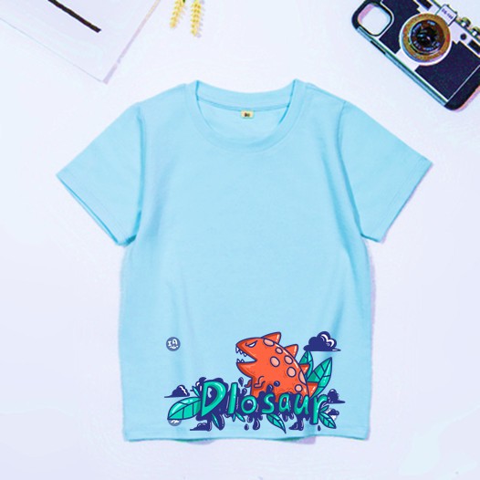 áo thun cotton dày dặn-áo thun bé trai bé gái in hình khủng long dilosour