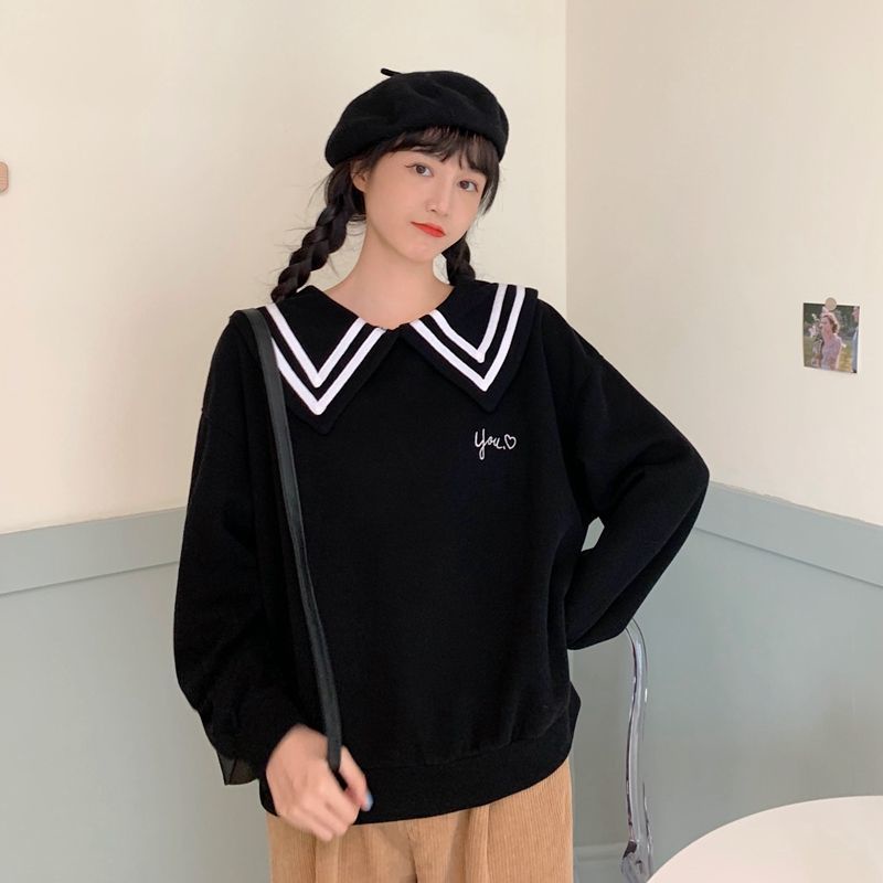 Áo sweater Cổ Thủy Thủ Dáng Rộng Dễ Thương Phong Cách Hàn Quốc Thời Trang Thu Đông