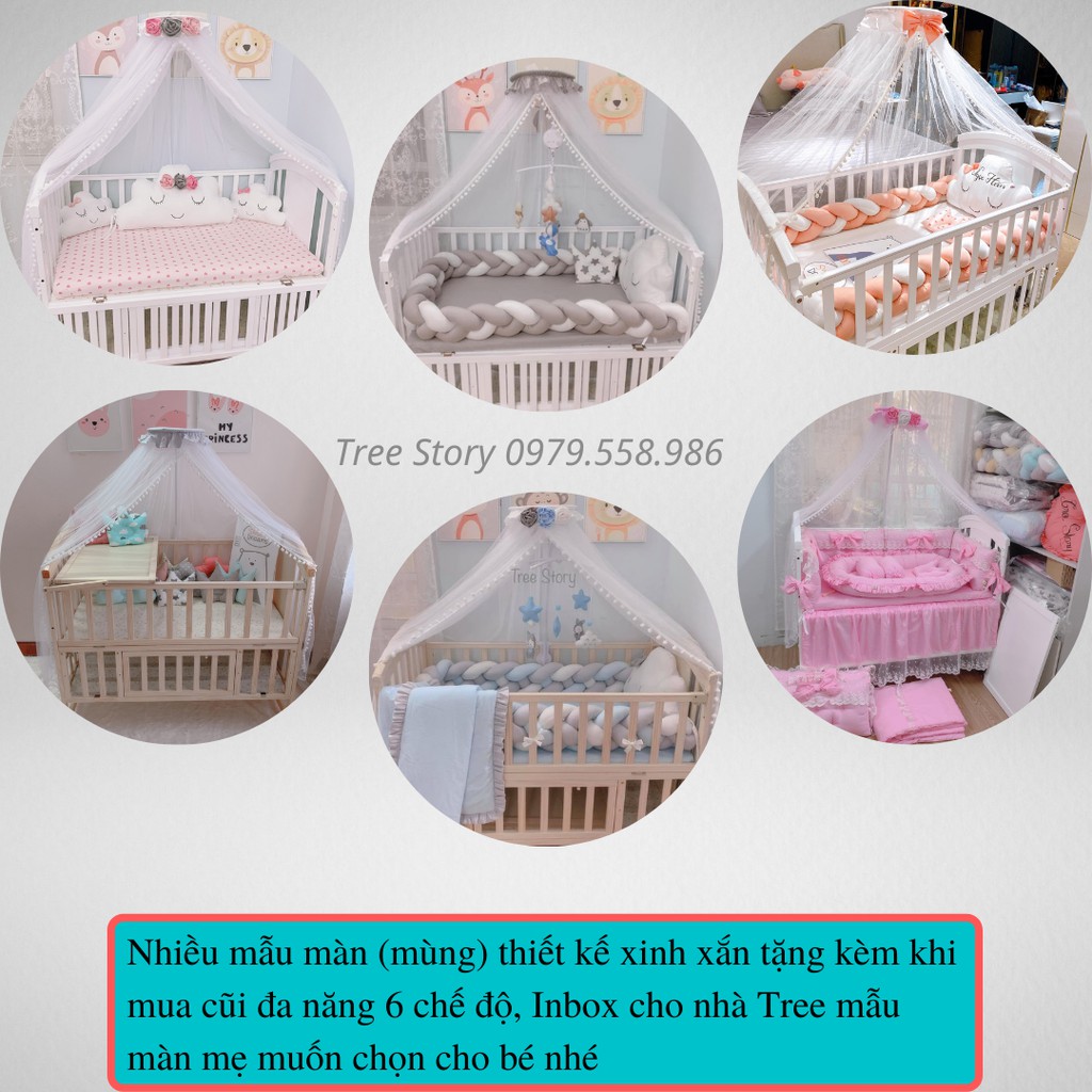 Nôi cũi đa năng 6 chế độ trọn bộ, quây cũi thiết kế Tree Story