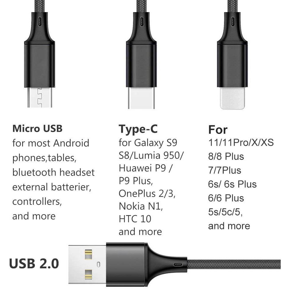 Cáp sạc SGALAS 3 trong 1 1.2m thích hợp cho Apple Android USB Type-C