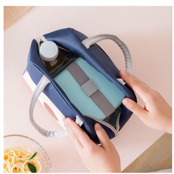 Túi Vải Đựng Cơm Trưa Văn Phòng Giữ Nhiệt Hình Gấu Dễ Thương Có Khóa KéoTiện Dụng